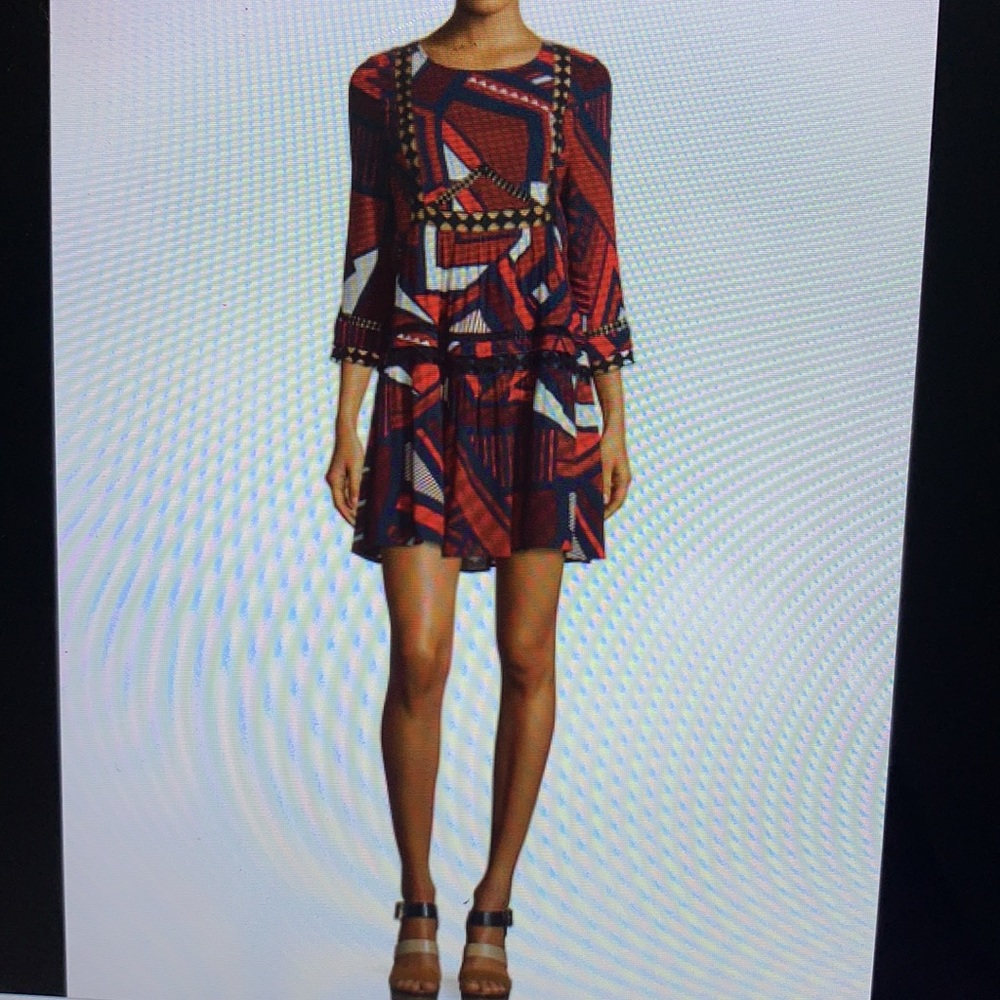 BA&SH Jane Abstract Print Lace Trim Dress L